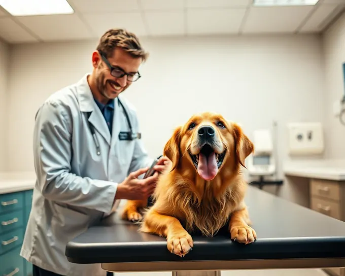 Veterinarian examining a dog